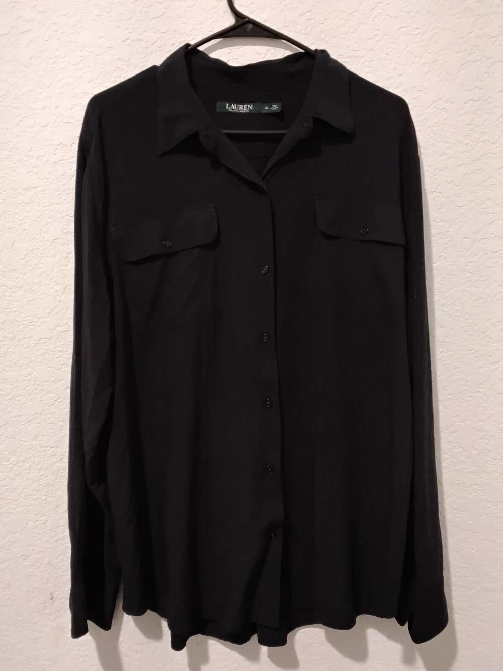 Lauren Ralph Lauren Black Viscose Button Utility Shirt, Flap Pockets, Size XL
